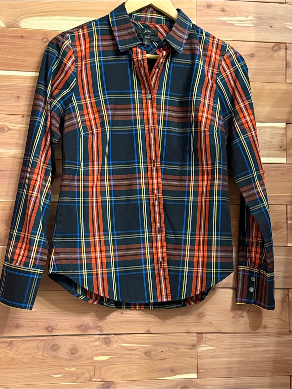 J. Crew Plaid Button-Down Shirt - Orange, Blue & Black
